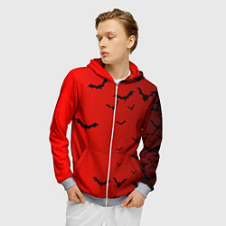 Толстовка 3D на молнии мужская Летучие мыши на красном фоне, цвет: 3D-меланж — фото 2