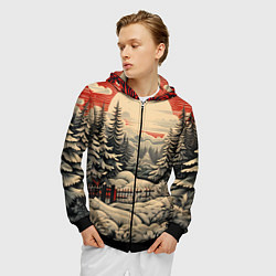 Толстовка 3D на молнии мужская Блеск снежинок новогодний стиль, цвет: 3D-черный — фото 2