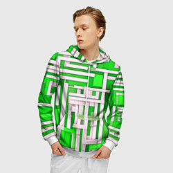 Толстовка 3D на молнии мужская Полосы на зелёном фоне, цвет: 3D-белый — фото 2