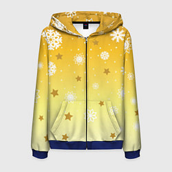 Толстовка 3D на молнии мужская Снежинки и звезды на желтом, цвет: 3D-синий