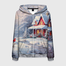 Мужская толстовка на молнии Новогодний снежный дом