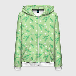 Толстовка 3D на молнии мужская Узор с новогодней еловой ветвью, цвет: 3D-белый