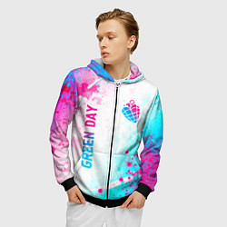 Толстовка 3D на молнии мужская Green Day neon gradient style вертикально, цвет: 3D-черный — фото 2