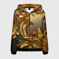 Толстовка 3D на молнии мужская Золотая текстура и абстракции, цвет: 3D-черный