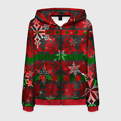 Мужская толстовка на молнии Рождественские узоры ёлки и снежинки