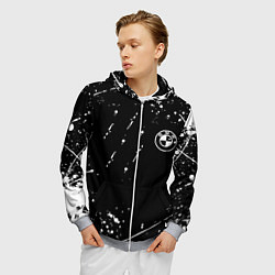 Толстовка 3D на молнии мужская BMW белые краски про спорт, цвет: 3D-меланж — фото 2