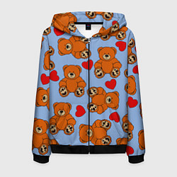 Мужская толстовка на молнии Мишки и сердца на голубом фоне