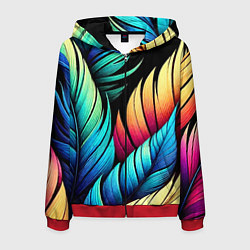Толстовка 3D на молнии мужская Color feathers - neon, цвет: 3D-красный