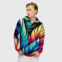 Толстовка 3D на молнии мужская Color feathers - neon, цвет: 3D-красный — фото 2
