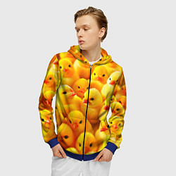 Толстовка 3D на молнии мужская С желтыми цыплятами, цвет: 3D-синий — фото 2
