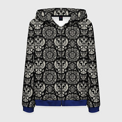 Толстовка 3D на молнии мужская Черно-белый греб России паттерн, цвет: 3D-синий