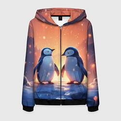 Толстовка 3D на молнии мужская Романтичная пара пингвинов, цвет: 3D-черный