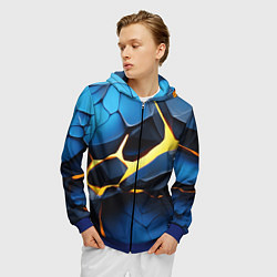 Толстовка 3D на молнии мужская Желтая лава на синих плитах, цвет: 3D-синий — фото 2