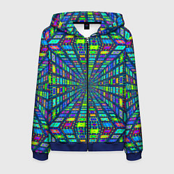 Толстовка 3D на молнии мужская Абстрактный узор коридор из разноцветных квадратов, цвет: 3D-синий
