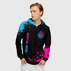Толстовка 3D на молнии мужская Club Brugge - neon gradient вертикально, цвет: 3D-черный — фото 2