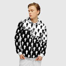 Толстовка 3D на молнии мужская Billie Eilish pattern black, цвет: 3D-белый — фото 2