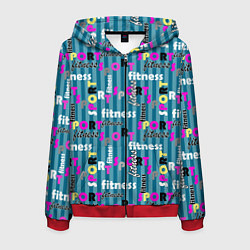 Мужская толстовка на молнии Текстовый спортивный узор полосатый яркий