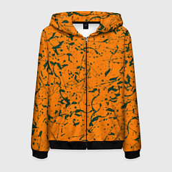 Толстовка 3D на молнии мужская Оранжевый с брызгами зеленой краски, цвет: 3D-черный