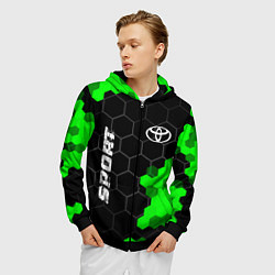 Толстовка 3D на молнии мужская Toyota green sport hexagon, цвет: 3D-черный — фото 2