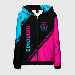 Толстовка 3D на молнии мужская Sporting - neon gradient вертикально, цвет: 3D-черный