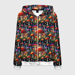 Мужская толстовка на молнии Красные мухоморы в лесу паттерн