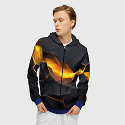 Толстовка 3D на молнии мужская Разлом черных плит и оранжевая лава, цвет: 3D-синий — фото 2