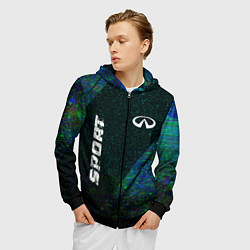 Толстовка 3D на молнии мужская Infiniti sport glitch blue, цвет: 3D-черный — фото 2