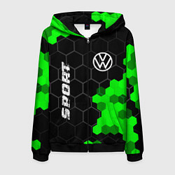 Толстовка 3D на молнии мужская Volkswagen green sport hexagon, цвет: 3D-черный