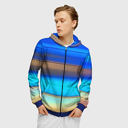 Толстовка 3D на молнии мужская Голубые и коричневые полосы, цвет: 3D-синий — фото 2