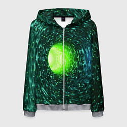 Толстовка 3D на молнии мужская Червоточина - зеленый водоворот со свечением, цвет: 3D-меланж