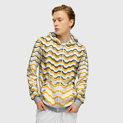 Толстовка 3D на молнии мужская Чёрные и жёлтые полосы на белом фоне, цвет: 3D-меланж — фото 2