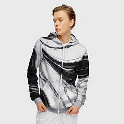 Толстовка 3D на молнии мужская Мрамор черно-белый, цвет: 3D-меланж — фото 2