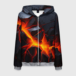 Толстовка 3D на молнии мужская Камни в разломе красный свет, цвет: 3D-меланж