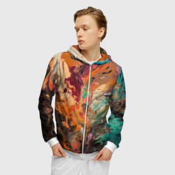 Толстовка 3D на молнии мужская Красочный хаос, цвет: 3D-белый — фото 2