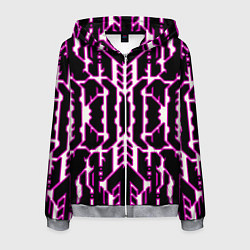 Мужская толстовка на молнии Техно белые линии с розовой обводкой на чёрном фон