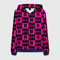 Толстовка 3D на молнии мужская BTS pattern pink logo, цвет: 3D-синий