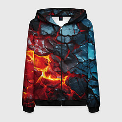 Толстовка 3D на молнии мужская Темная огненная плитка, цвет: 3D-черный