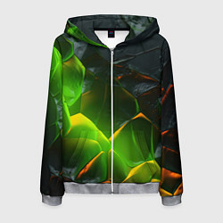 Толстовка 3D на молнии мужская Зеленая абстрактная неоновая текстура, цвет: 3D-меланж