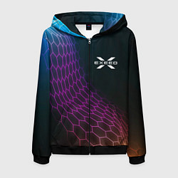 Толстовка 3D на молнии мужская Exeed neon hexagon, цвет: 3D-черный