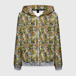 Толстовка 3D на молнии мужская Паттерн волчьих морд, цвет: 3D-меланж