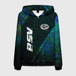 Толстовка 3D на молнии мужская PSV glitch blue, цвет: 3D-черный