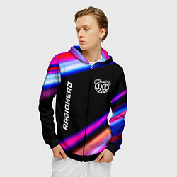 Толстовка 3D на молнии мужская Radiohead neon rock lights, цвет: 3D-черный — фото 2