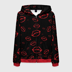 Толстовка 3D на молнии мужская Паттерн красные губы на черном - lips red, цвет: 3D-красный