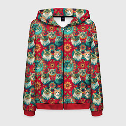 Мужская толстовка на молнии Мандала с кошачьим орнаментом