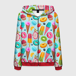 Толстовка 3D на молнии мужская Летние сладости, цвет: 3D-красный
