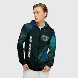 Толстовка 3D на молнии мужская Bayer 04 glitch blue, цвет: 3D-черный — фото 2