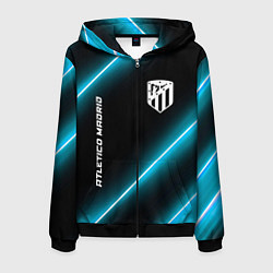 Толстовка 3D на молнии мужская Atletico Madrid неоновые лампы, цвет: 3D-черный