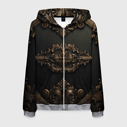 Толстовка 3D на молнии мужская Объемные темные золотые узоры, цвет: 3D-меланж