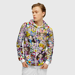 Толстовка 3D на молнии мужская Right now NewJeans and Takashi Murakami, цвет: 3D-белый — фото 2