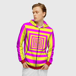 Толстовка 3D на молнии мужская Удаление квадратов - оптический коридор желтый, цвет: 3D-красный — фото 2